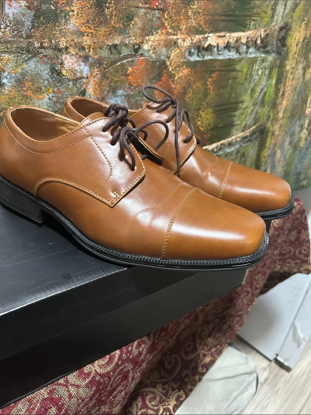 ALFANI Men's Tan Leather Dress Oxfords - Classic Lace-Up